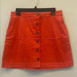Coral Button-Front Skirt corduroy with pockets
